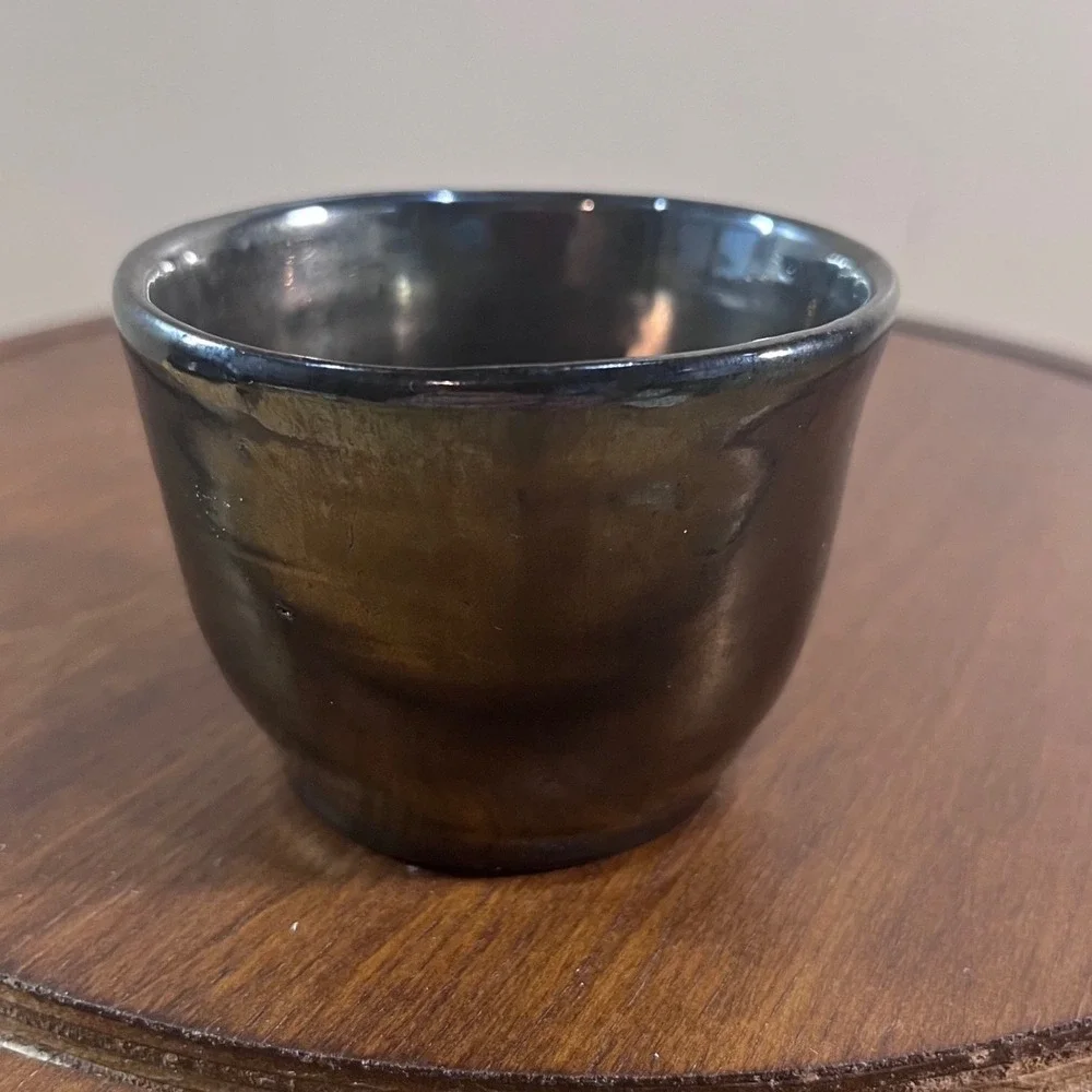 Vtg Signed Studio Pottery Metallic Bronze Ceramic Tea Bowl Sake Cup Espresso Cup